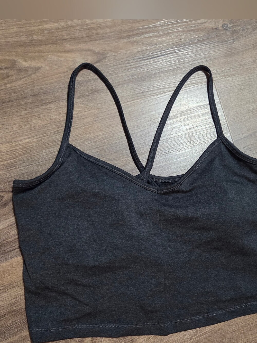 Black Crop Bandeau Tank Sports Bra with Spaghetti Straps